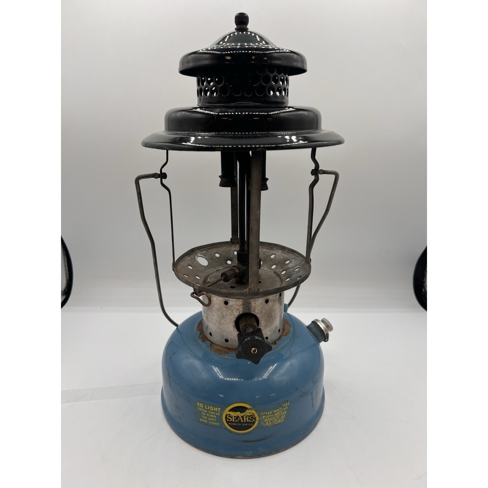 Vtg Sears Roebuck Co Double Mantle Lantern 476.74060 No Glass Blue & Black 1965